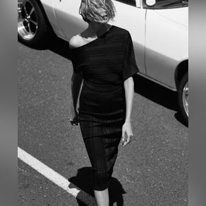 Zara Rip Knit Asymmetric classic dress. Black, size small.